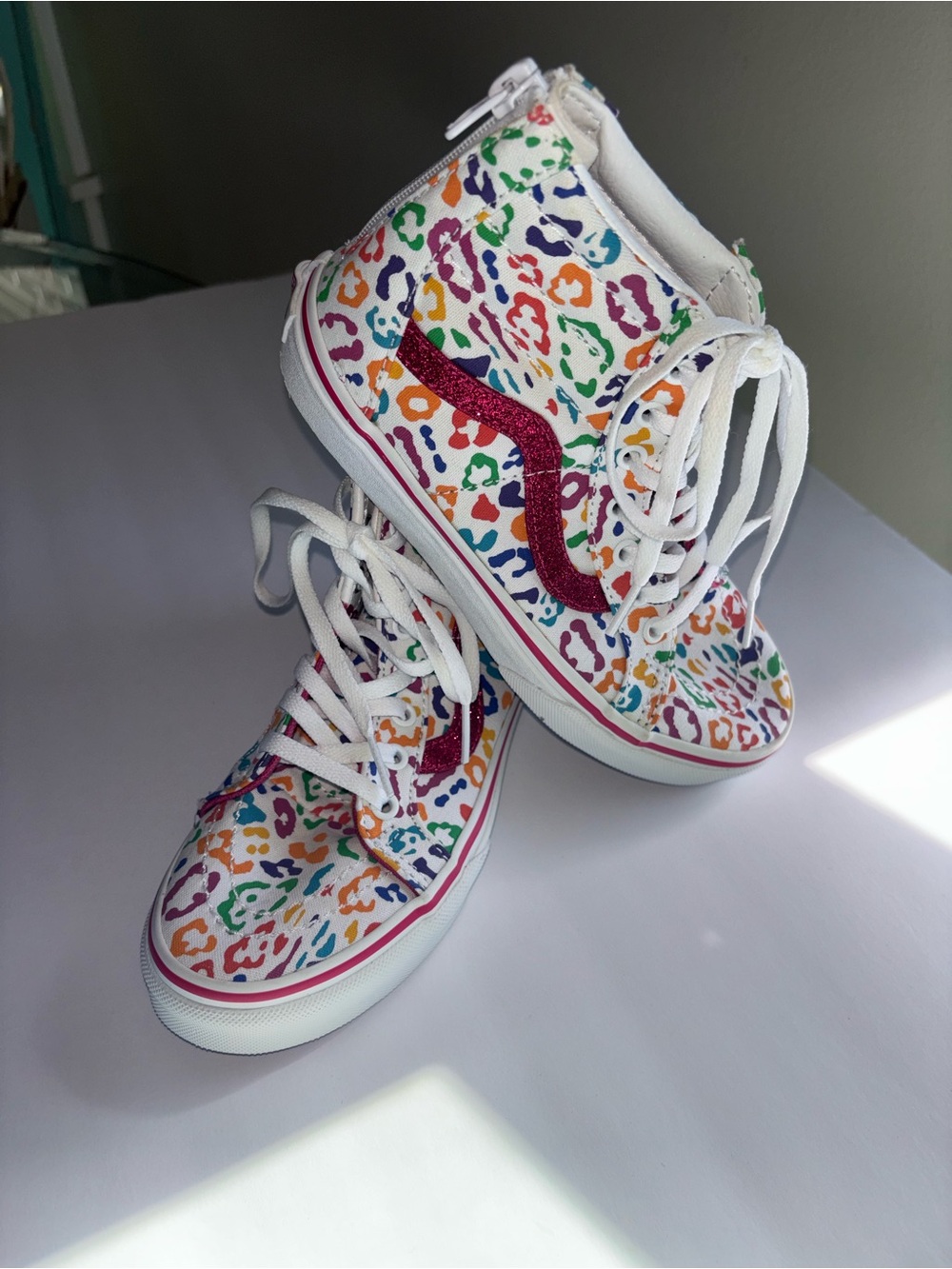 Vans Multicolor Leopard Print High-Top Sneakers with Pink Insole